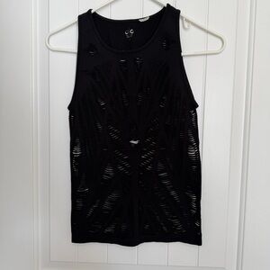 Alo Yoga Vixen Fitted Women’s Muscle Tank Black Distressed Small Ripped Cutout